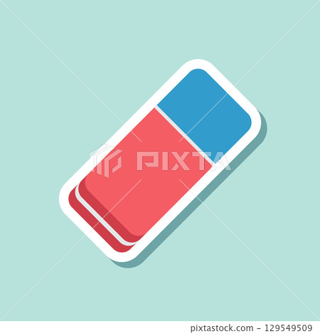 Eraser sticker icon in flat style. Stationery tool vector illustration on isolated background. Rubber office tool sign business concept. 129549509