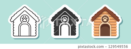 Dog house sticker icon set collection in flat style. Pet home vector illustration on isolated background. Animal shelter sign business concept. Dog house sticker icon set collection in flat style. Pet home vector illustration on isolated background. Animal shelter sign business concept. 129549556