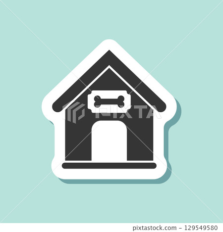 Dog house sticker icon in flat style. Pet home vector illustration on isolated background. Animal shelter sign business concept. Dog house sticker icon in flat style. Pet home vector illustration on isolated background. Animal shelter sign business concept. 129549580