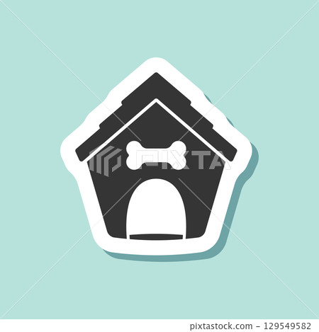 Dog house sticker icon in flat style. Pet home vector illustration on isolated background. Animal shelter sign business concept. Dog house sticker icon in flat style. Pet home vector illustration on isolated background. Animal shelter sign business concept. 129549582