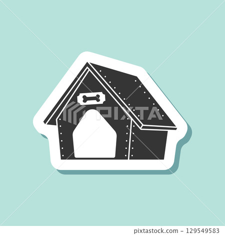 Dog house sticker icon in flat style. Pet home vector illustration on isolated background. Animal shelter sign business concept. Dog house sticker icon in flat style. Pet home vector illustration on isolated background. Animal shelter sign business concept. 129549583