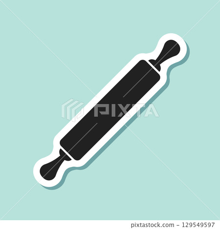 Rolling pin sticker icon in flat style. Cooking equipment vector illustration on isolated background. Cookware sign business concept. Rolling pin sticker icon in flat style. Cooking equipment vector illustration on isolated background. Cookware sign business concept. 129549597