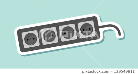 Electric socket sticker icon in flat style. Connection and disconnection vector illustration on isolated background. Wire adapter sign business concept. Electric socket sticker icon in flat style. Connection and disconnection vector illustration on isolated background. Wire adapter sign business concept. 129549611