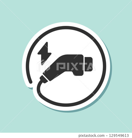 Electric socket sticker icon in flat style. Connection and disconnection vector illustration on isolated background. Wire adapter sign business concept. 129549613