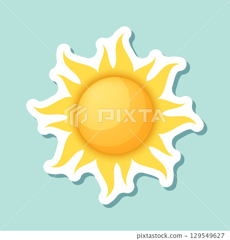 Sun sticker icon in flat style. Sunrise vector illustration on isolated background. Sunset sign business concept. 129549627