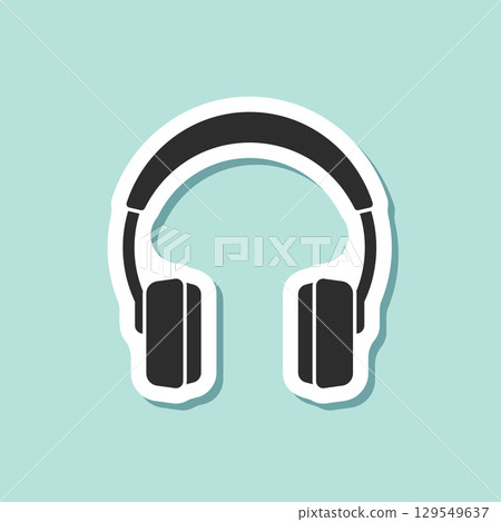 Headset sticker icon in flat style. Earphone vector illustration on isolated background. Headphone sign business concept. 129549637