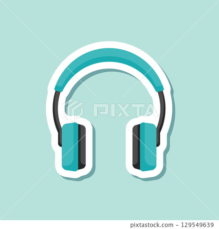 Headset sticker icon in flat style. Earphone vector illustration on isolated background. Headphone sign business concept. 129549639