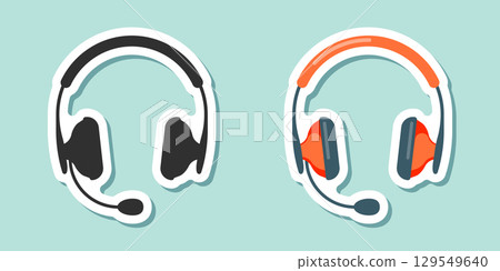 Headset sticker icon in flat style. Earphone vector illustration on isolated background. Headphone sign business concept. 129549640
