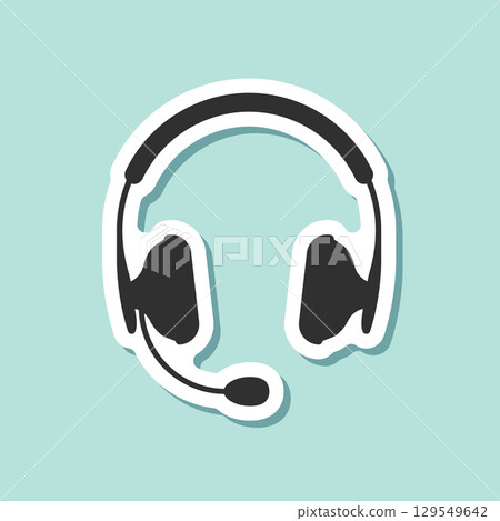 Headset sticker icon in flat style. Earphone vector illustration on isolated background. Headphone sign business concept. 129549642
