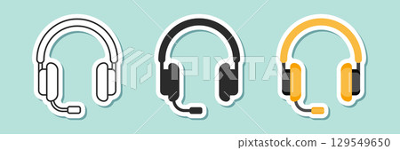 Headset sticker icon set collection in flat style. Earphone vector illustration on isolated background. Headphone sign business concept. Headset sticker icon set collection in flat style. Earphone vector illustration on isolated background. Headphone sign business concept. 129549650