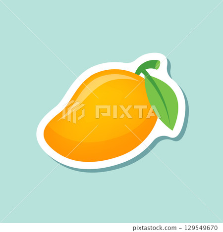 Fresh mango fruit sticker icon in flat style. Tropical plant vector illustration on isolated background. Healthy food sign business concept. 129549670
