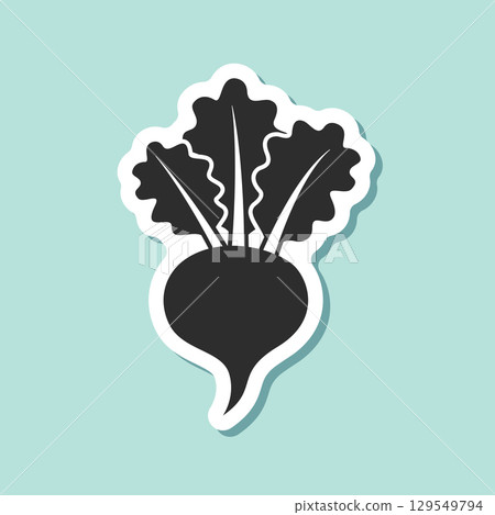 Beetroot vegetable with leaves sticker icon in flat style. Beet plant vector illustration on isolated background. Healthy food sign business concept. 129549794