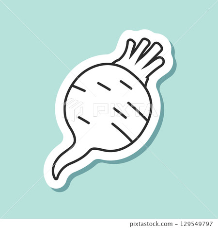 Beetroot vegetable with leaves sticker icon in flat style. Beet plant vector illustration on isolated background. Healthy food sign business concept. 129549797