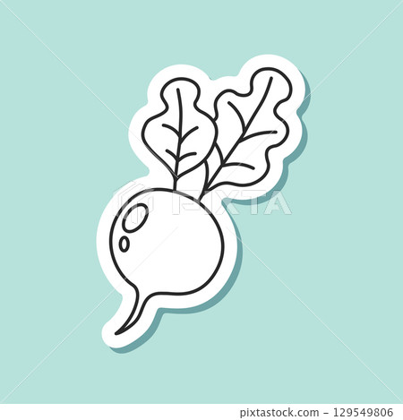 Beetroot vegetable with leaves sticker icon in flat style. Beet plant vector illustration on isolated background. Healthy food sign business concept. Beetroot vegetable with leaves sticker icon in flat style. Beet plant vector illustration on isolated background. Healthy food sign business concept. 129549806