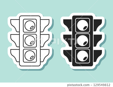 Traffic light sticker icon in flat style. Stoplight vector illustration on isolated background. Semaphore sign business concept. 129549812