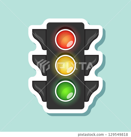 Traffic light sticker icon in flat style. Stoplight vector illustration on isolated background. Semaphore sign business concept. Traffic light sticker icon in flat style. Stoplight vector illustration on isolated background. Semaphore sign business concept. 129549818
