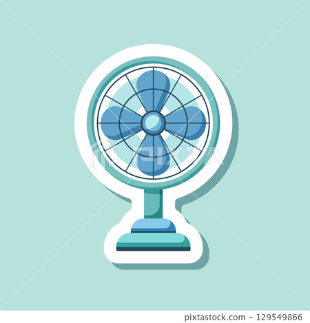Electric fan sticker icon in flat style. Propeller vector illustration on isolated background. Cooler sign business concept. Electric fan sticker icon in flat style. Propeller vector illustration on isolated background. Cooler sign business concept. 129549866
