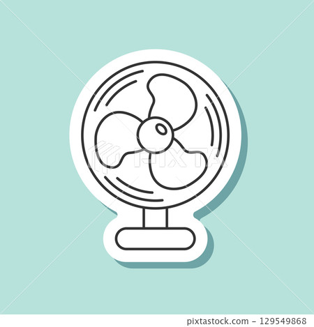 Electric fan sticker icon in flat style. Propeller vector illustration on isolated background. Cooler sign business concept. 129549868