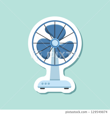 Electric fan sticker icon in flat style. Propeller vector illustration on isolated background. Cooler sign business concept. 129549874