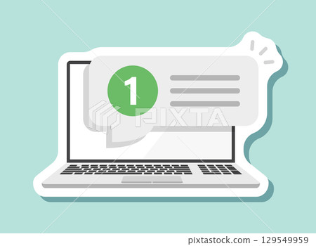 Laptop notification sticker icon in flat style. Computer vector illustration on isolated background. Reminder message sign business concept. Laptop notification sticker icon in flat style. Computer vector illustration on isolated background. Reminder message sign business concept. 129549959