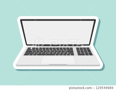 Laptop realistic sticker icon in flat style. Computer vector illustration on isolated background. Workspace sign business concept. Laptop realistic sticker icon in flat style. Computer vector illustration on isolated background. Workspace sign business concept. 129549989