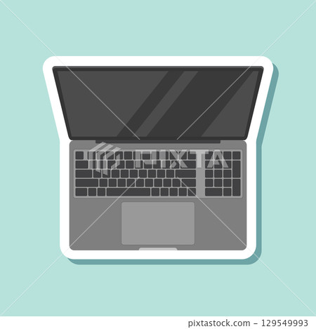 Laptop realistic sticker icon in flat style. Computer vector illustration on isolated background. Workspace sign business concept. 129549993