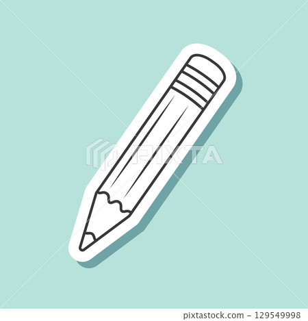 Pencil sticker icon in linear flat style. Office supplies vector illustration on isolated background. Writing sign business concept. 129549998