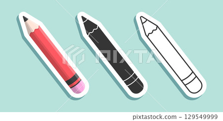 Pencil icon set sticker collection in flat style. Office supplies vector illustration on isolated background. Writing sign business concept. 129549999