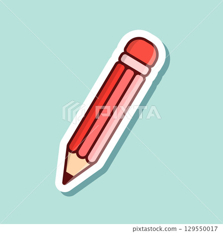 Pencil sticker icon in flat style. Office supplies vector illustration on isolated background. Writing sign business concept. 129550017