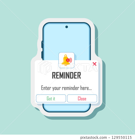 Phone notifications sticker icon in flat style. Smartphone with new notice vector illustration on isolated background. Reminder message sign business concept. Phone notifications sticker icon in flat style. Smartphone with new notice vector illustration on isolated background. Reminder message sign business concept. 129550115