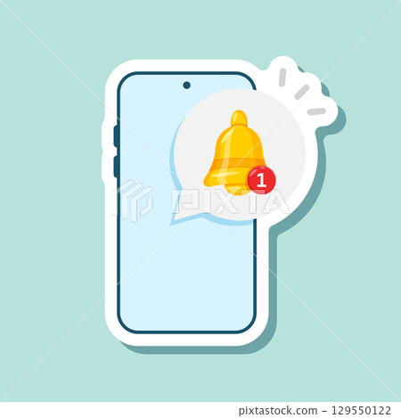 Phone notifications sticker icon in flat style. Smartphone with new notice vector illustration on isolated background. Reminder message sign business concept. 129550122