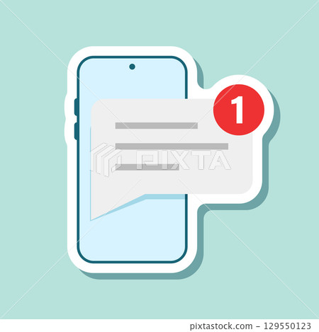 Phone notifications sticker icon in flat style. Smartphone with new notice vector illustration on isolated background. Reminder message sign business concept. Phone notifications sticker icon in flat style. Smartphone with new notice vector illustration on isolated background. Reminder message sign business concept. 129550123