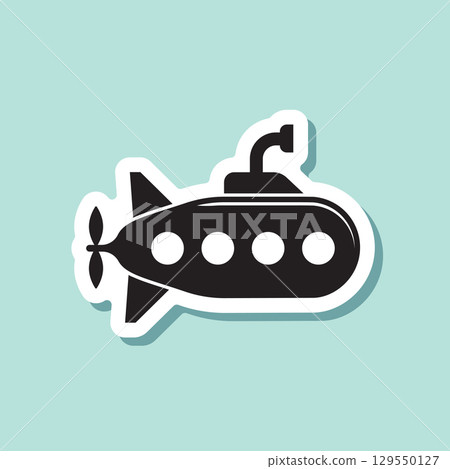 Submarine sticker icon in flat style. Bathyscaphe vector illustration on isolated background. Underwater transport sign business concept. Submarine sticker icon in flat style. Bathyscaphe vector illustration on isolated background. Underwater transport sign business concept. 129550127
