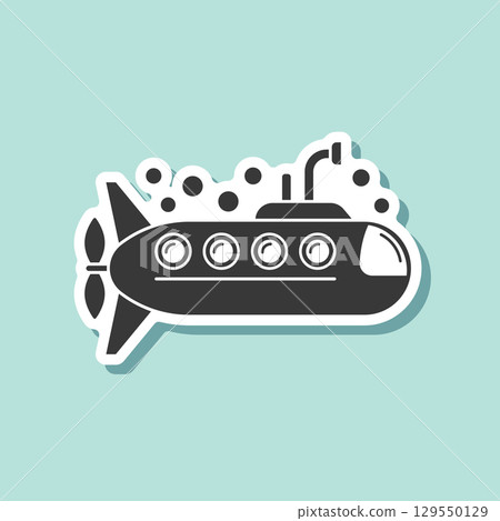 Submarine sticker icon in flat style. Bathyscaphe vector illustration on isolated background. Underwater transport sign business concept. Submarine sticker icon in flat style. Bathyscaphe vector illustration on isolated background. Underwater transport sign business concept. 129550129