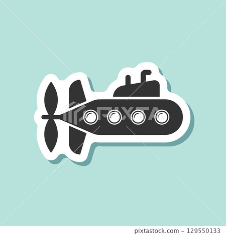 Submarine sticker icon in flat style. Bathyscaphe vector illustration on isolated background. Underwater transport sign business concept. 129550133