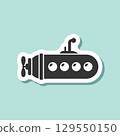 Submarine sticker icon in flat style. Bathyscaphe vector illustration on isolated background. Underwater transport sign business concept. 129550150