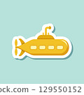Submarine sticker icon in flat style. Bathyscaphe vector illustration on isolated background. Underwater transport sign business concept. 129550152