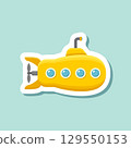 Submarine sticker icon in flat style. Bathyscaphe vector illustration on isolated background. Underwater transport sign business concept. 129550153