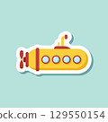 Submarine sticker icon in flat style. Bathyscaphe vector illustration on isolated background. Underwater transport sign business concept. 129550154