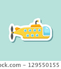 Submarine sticker icon in flat style. Bathyscaphe vector illustration on isolated background. Underwater transport sign business concept. 129550155
