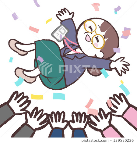 一位年長的女職員被抬起的插圖 129550226