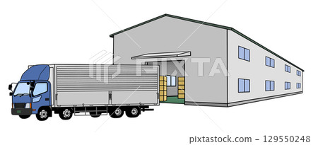 物流倉庫與大型卡車 — 藍色 物流倉庫與大型卡車 — 藍色 129550248