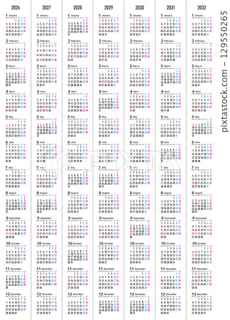 2026 年至 2032 年從星期一開始的日曆 129550265