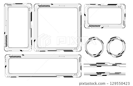 Hud frames black grey user interface elements design modern technology futuristic control panel screen digital hologram window gaming menu touching cyber monitor set on white background vector 129550423