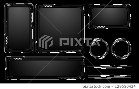 Hud frames white grey user interface elements design modern technology futuristic control panel screen digital hologram window gaming menu touching cyber monitor set on black background vector 129550424