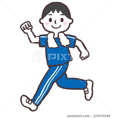 Illustration of a man running while looking at the camera 129550446
