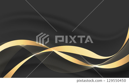 Abstract grey wave gold ribbon curve on blue luxury background vector 129550450