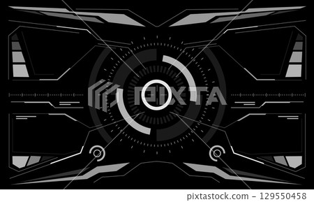 HUD sci-fi interface screen view white circular geometric design virtual futuristic technology creative display on black vector HUD sci-fi interface screen view white circular geometric design virtual futuristic technology creative display on black vector 129550458