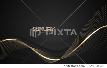 Abstract grey wave gold ribbon curve on black luxury background vector 129550476