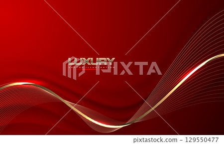 Abstract grey wave gold ribbon curve on red luxury background vector 129550477